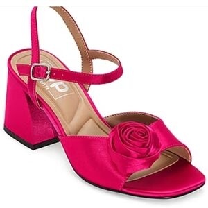 Pop Fuchsia Satin Block Heel Sandals